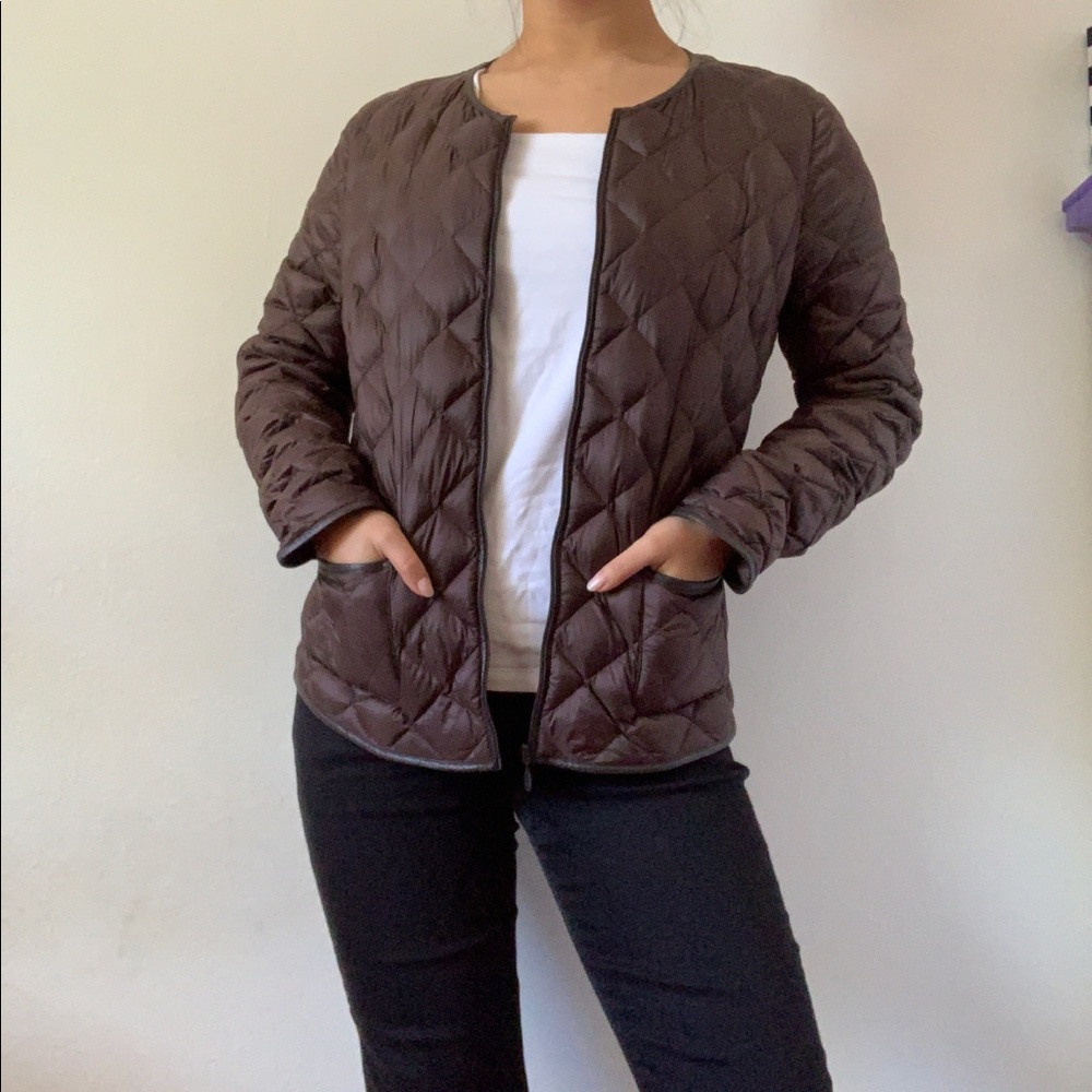 Brown quilted puffer jacket
